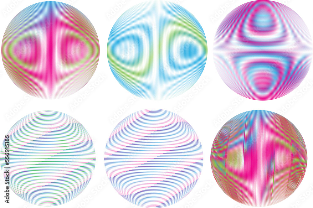 Fototapeta premium Set of spheres . Lines constructed transparent sphere .Vector .Technology sphere Logo . Design element for posters, social media, templates, flyers, brochures . Abstract trendy transparent circles