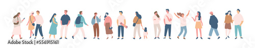 Background people vector horizontal banner. People silhouette crowd. Men and women, parents, kids walking outdoor..