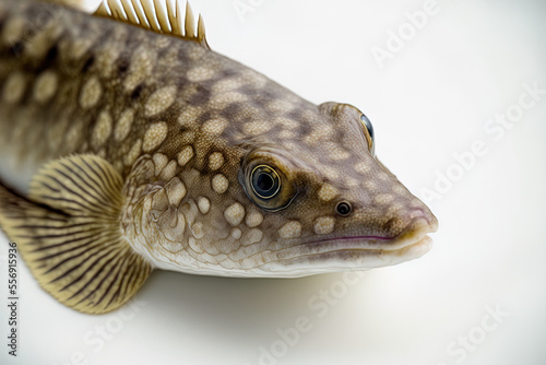 On a white backdrop, a close up of fresh burbot fish. Generative AI