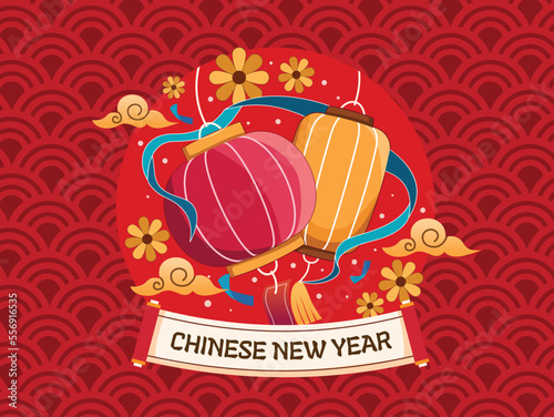 Happy chinese new year 2023 with lantern. year of the rabbit