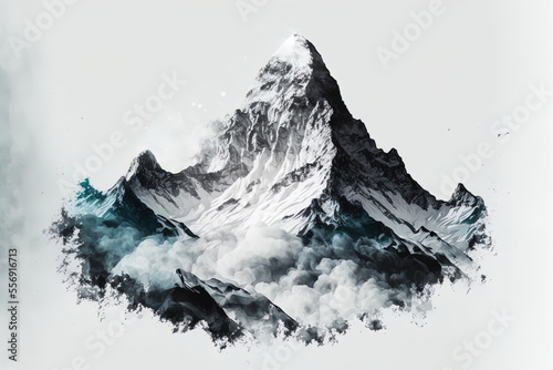 Print op canvas a white backdrop with an illustration of Mount Everest