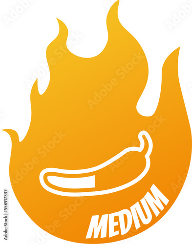 Medium spicy level chili pepper icons with flame. Hot levels signs illustration.