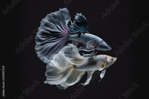 Fish on a dark backdrop, isolated on a betta fish siamese battling betta splendens. Generative AI