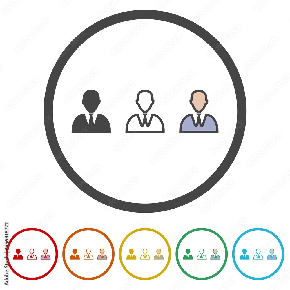 User avatar different style icon set. Set icons in color circle buttons User avatar different style icon set. Set icons in color circle buttons