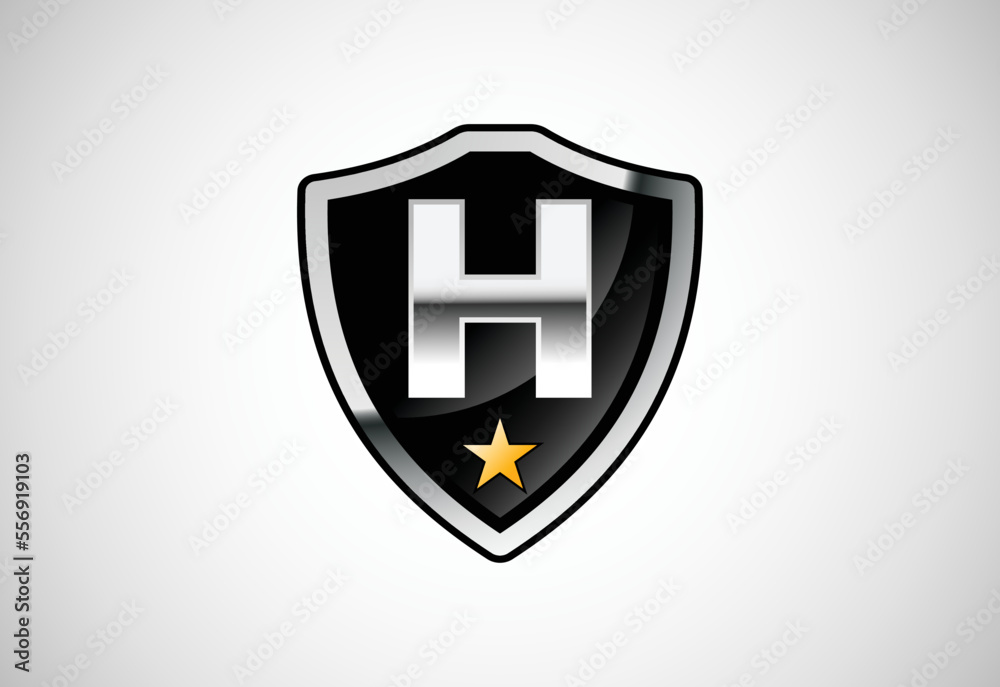Initial letter H with shield icon logo design vector illustration. Shield with monogram alphabet Initial letter H with shield icon logo design vector illustration. Shield with monogram alphabet