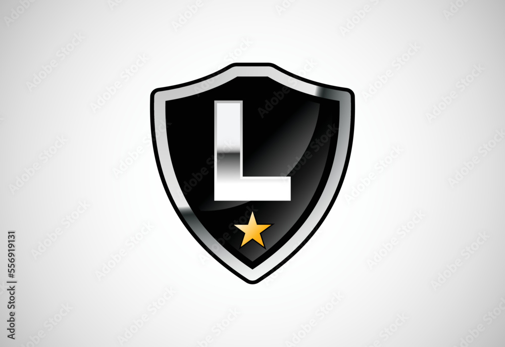 Initial letter L with shield icon logo design vector illustration. Shield with monogram alphabet Initial letter L with shield icon logo design vector illustration. Shield with monogram alphabet