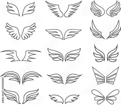 Wings icons set on isolated white background. Vector illustration. 