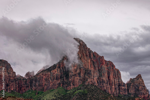 Clouds hanging over the red rocks of Zion