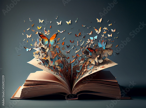 An open book with butterflies coming out of it ideal for fantasy and literature backgrounds