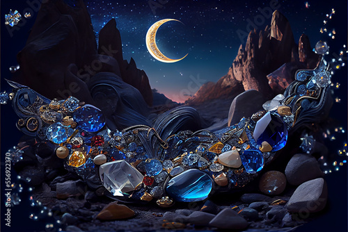 Gemstones and night sky constellations ideal for backgrounds photo