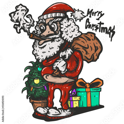 Vector Illustration of a Santa character in red clothes and cool and funny visuals. 