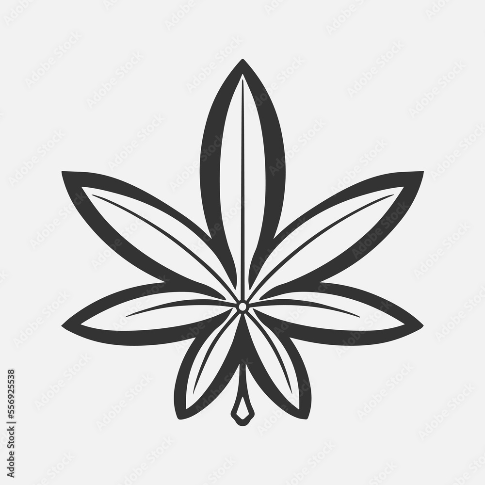 Highly detailed cannabis leaf icon for logo. Black and white legal marijuana logo and icon. Herbal cannabis for health isolated clipart