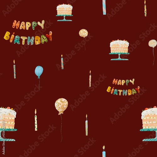 Happy birthday cute candle red pattern watercolor