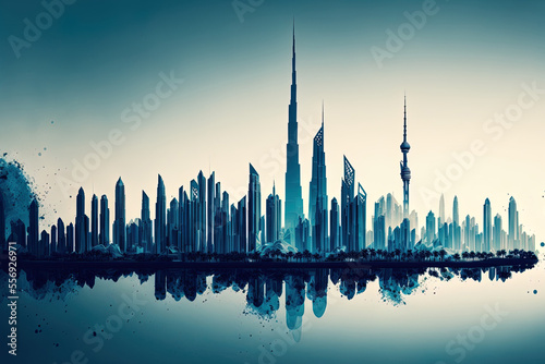 Conceptual Ai Generated Image - Dubai skyline in an image. Generative AI