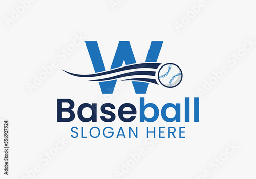 Letter W Baseball Logo Concept With Moving Baseball Icon Template