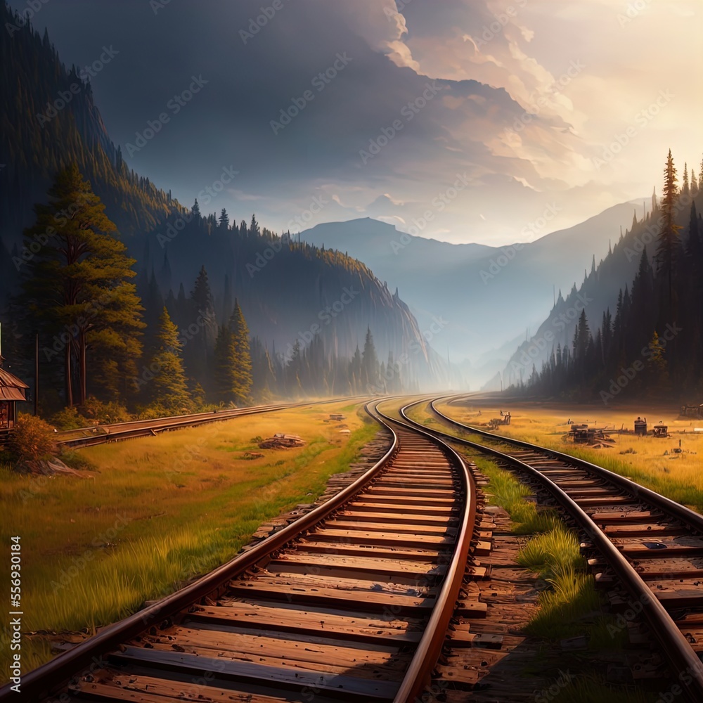 Fototapeta premium Old railroad tracks in the countryside. 