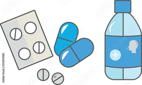 Medicaments drugs, pain killer, syrup bottle 