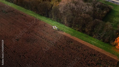 combine harvester working in a wheat field