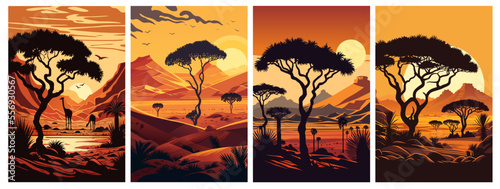 African sunset vector landscape with flat colors photo