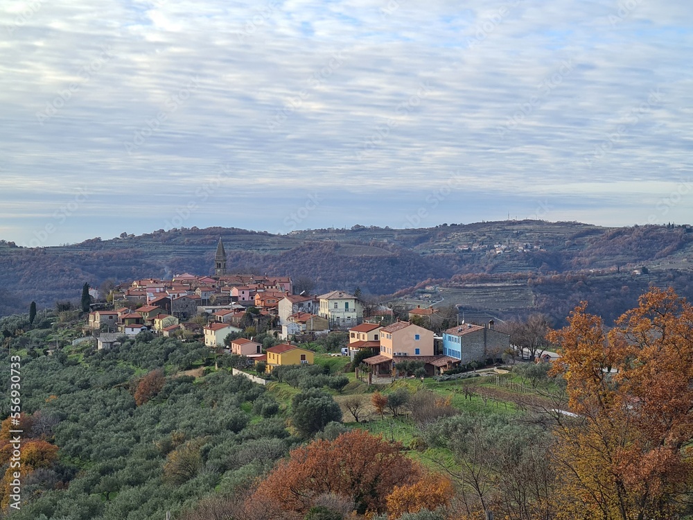 Panorama of village on the hills