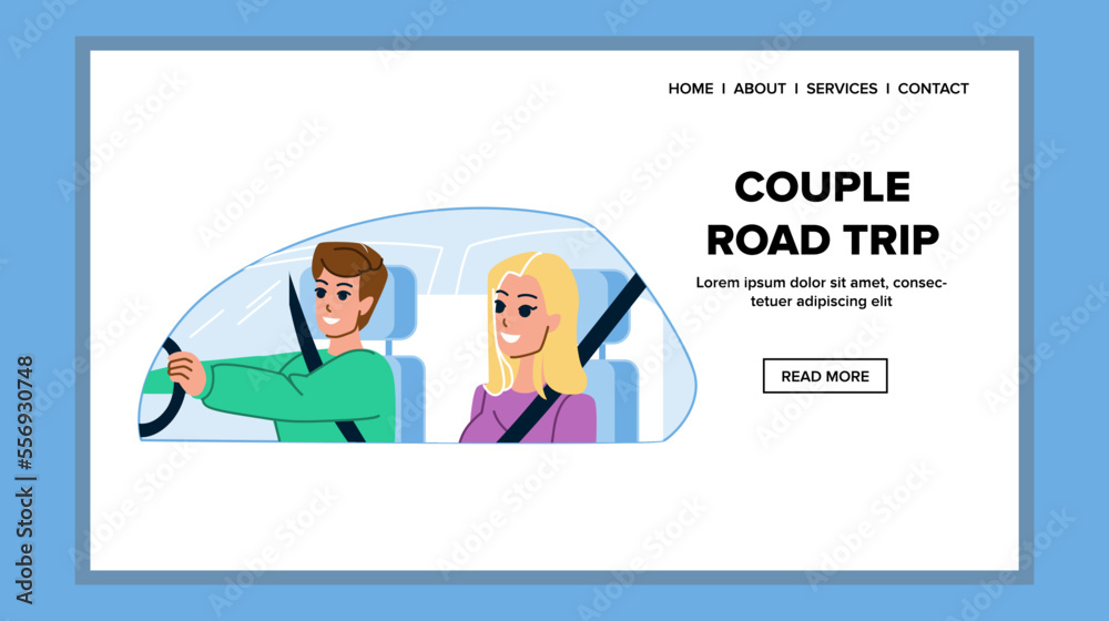 couple road trip vector. car vacation, travel fun, female together, summer holiday, freedom couple road trip web flat cartoon illustration
