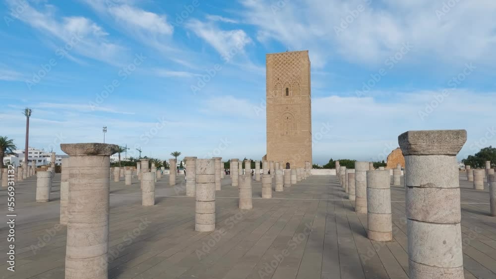 Hassan Tower of Unfinished Mosque among 348 Columns in Rabat, Morocco. Hassan Tower of Unfinished Mosque among 348 Columns in Rabat, Morocco.