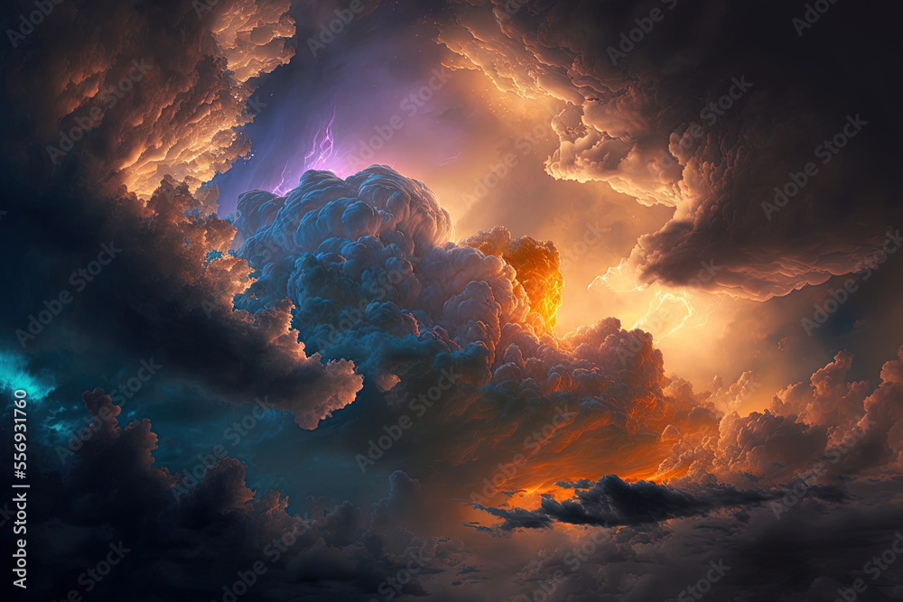 Naklejka premium heavenly bright sky with storm clouds in the backdrop. Generative AI