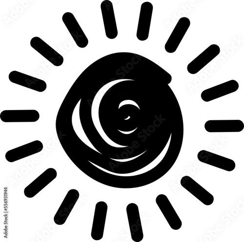 Cute doodle sun. Hand drawn vector illustration. Sketch sun, Hand drawn sunshine symbols.