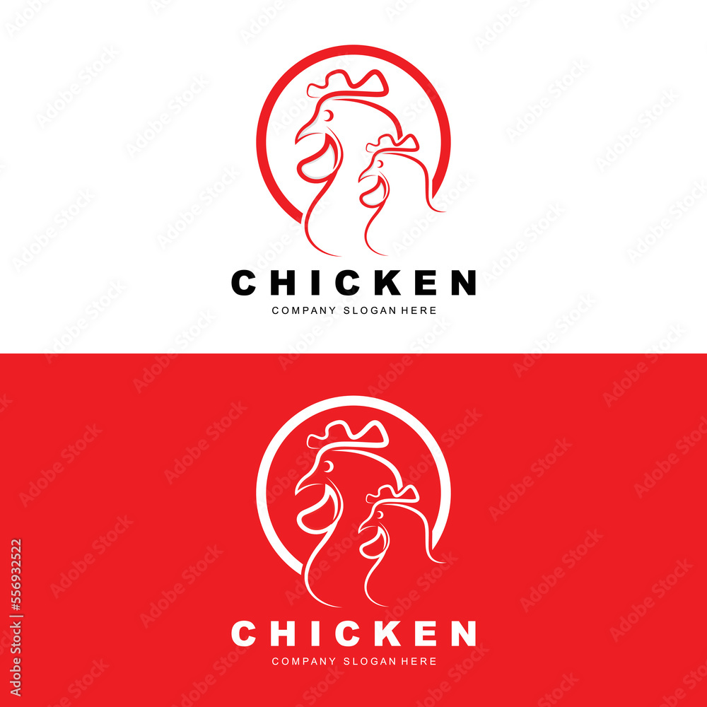 Fototapeta premium Chicken Logo, Farm Animal Vector, Design For Chicken Farm, Fried Chicken Restaurant, Cafe