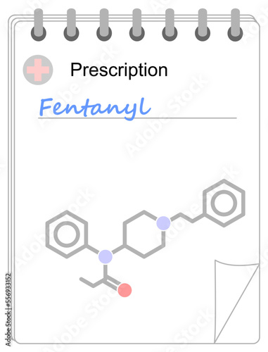 Medical prescription pad. Simplified formula icon of fentanyl.