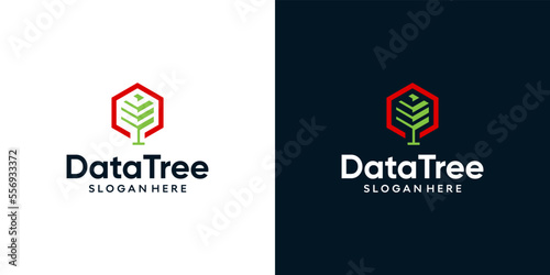 Abstract tree logo design template with data center graphic design illustration. Big data logo concept. icon, symbol, creative.
