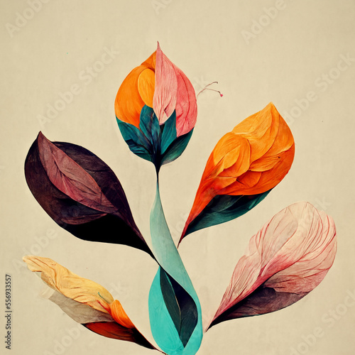 Watercolor art background. Digital generated wallpaper design with flower paint brush line art.