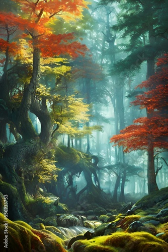 Colorful fantasy forest landscape