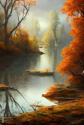 Autumn fantasy forest landscape