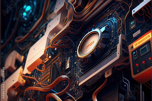 digital tech background   high detailed  old electronic.  Ai Generative