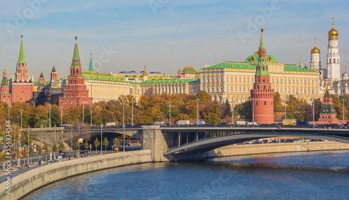 Beautiful view of Moscow - the Kremlin, the embankment and the Kremlin bridge