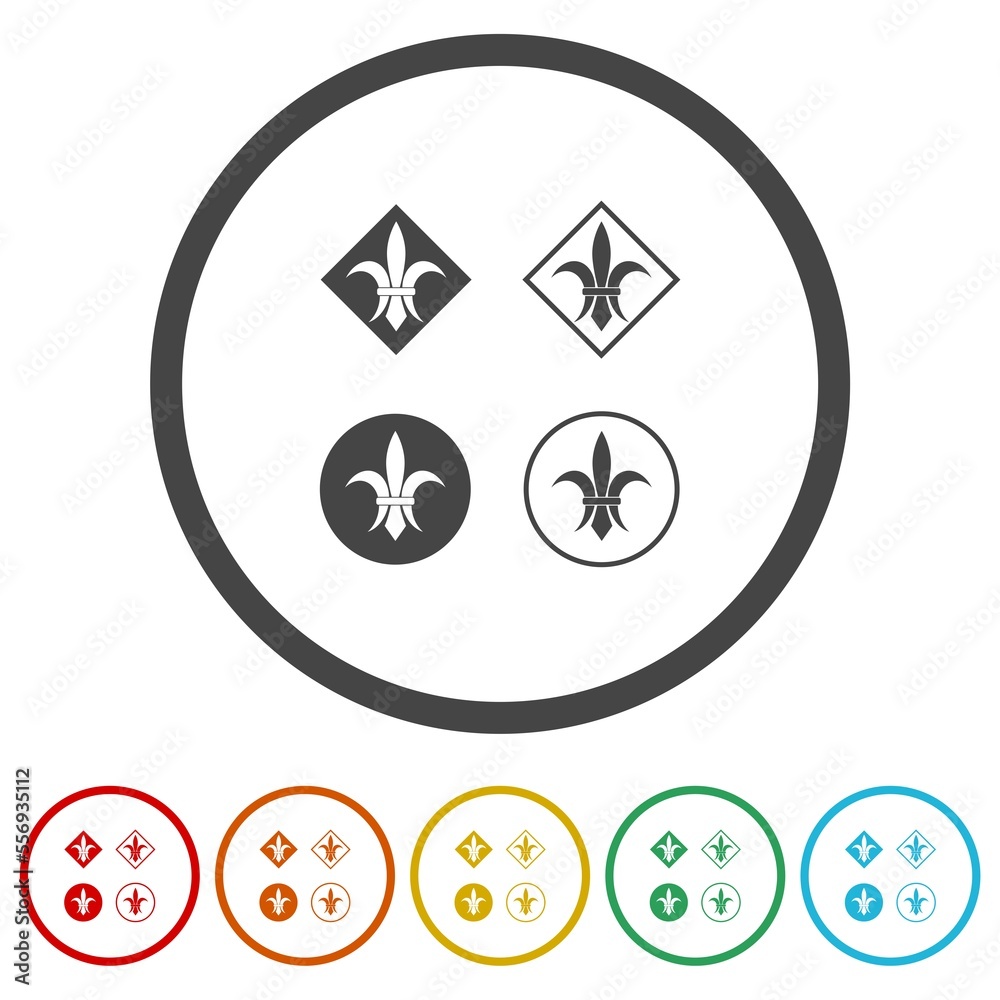 Fleur De Lys set icon. Set icons in color circle buttons Fleur De Lys set icon. Set icons in color circle buttons