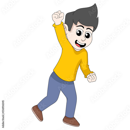 boy being excited raised clenched fist