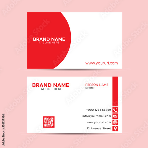 Vector modern creative simple and clean business card design, horizontal business card, red abstract business card design, template 