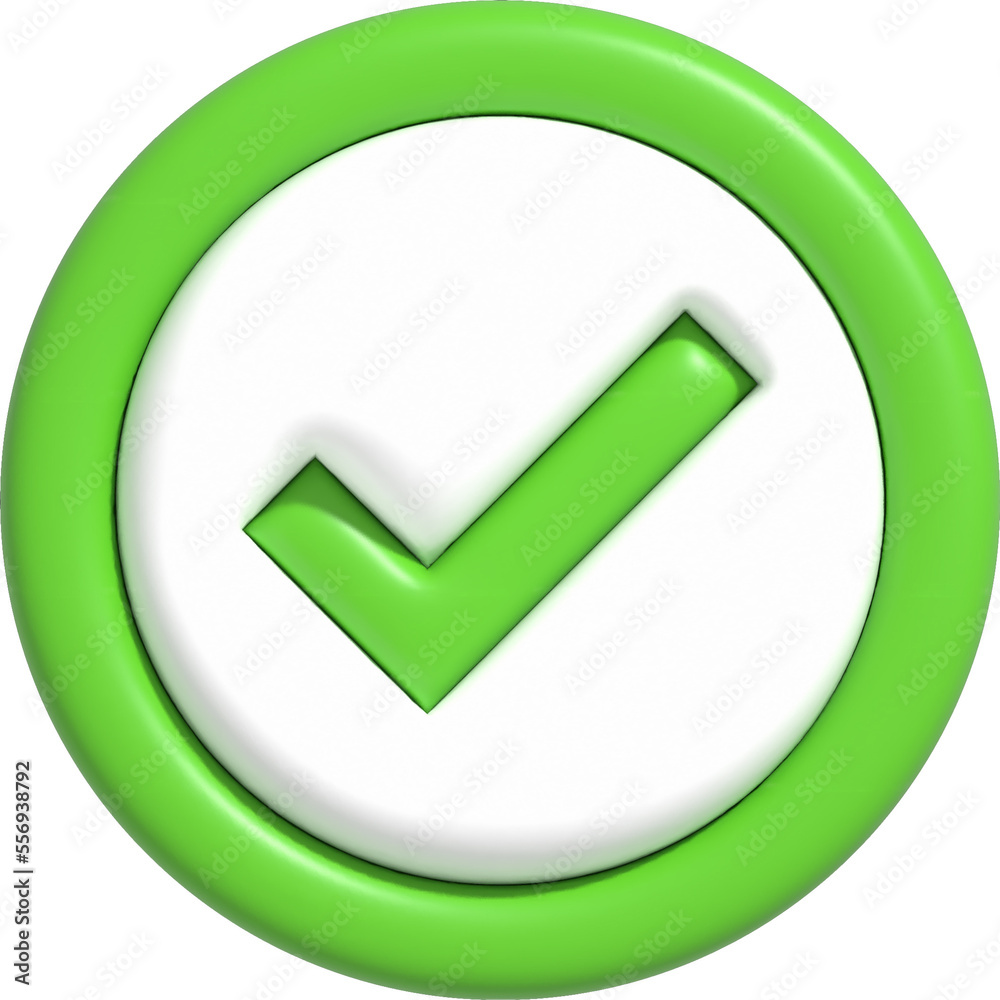 Like or correct symbol, Confirmed or approved button, Check mark icon 3D illustration Like or correct symbol, Confirmed or approved button, Check mark icon 3D illustration