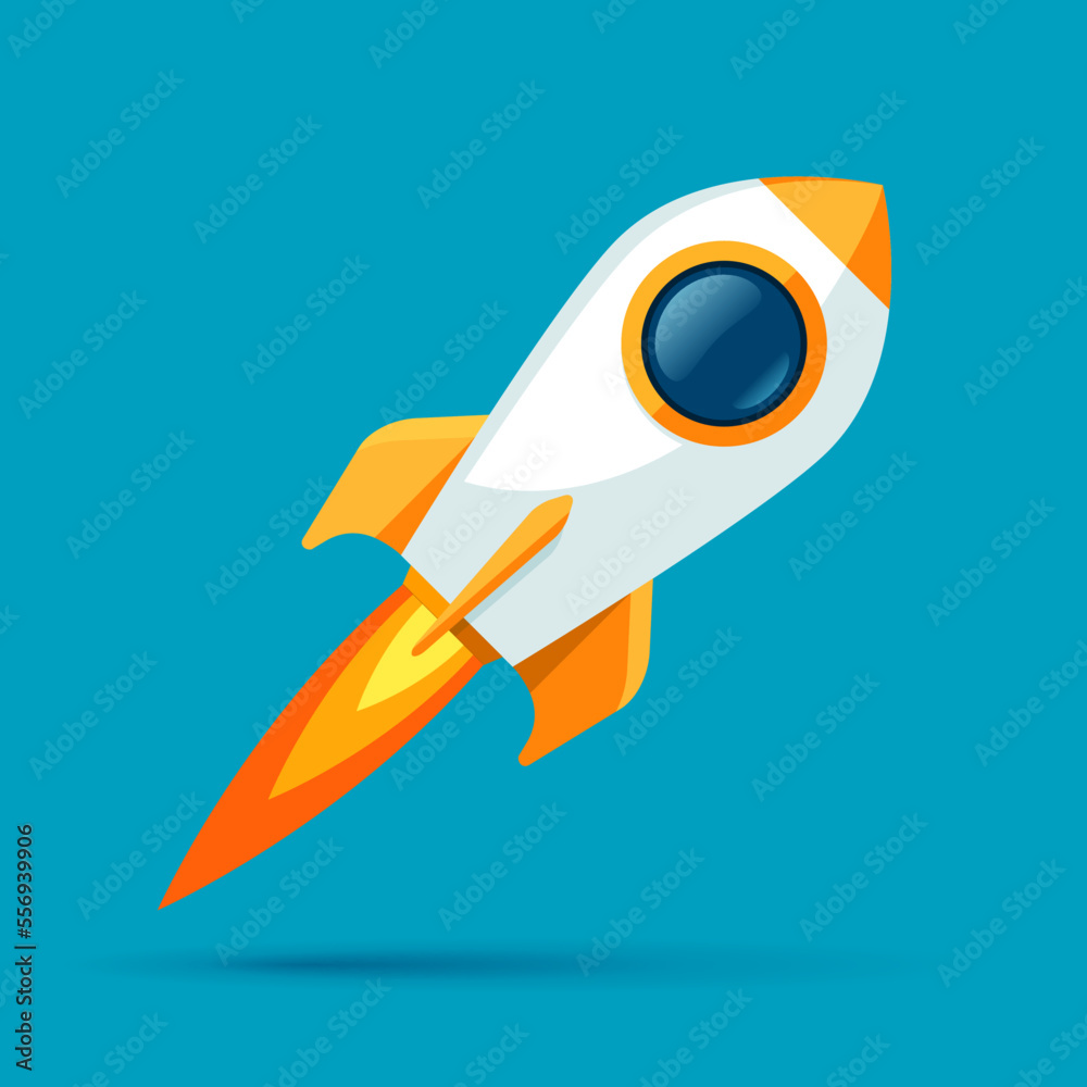Rocket ship icon in flat style. Spacecraft takeoff on color background. Start up illustration. Vector design object for you project Rocket ship icon in flat style. Spacecraft takeoff on color background. Start up illustration. Vector design object for you project