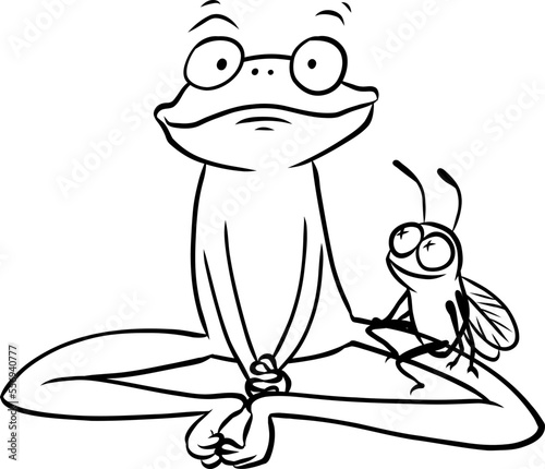 freundlicher  respektvoller Frosch mit kleiner Fliege als Freund auf dem Scho  