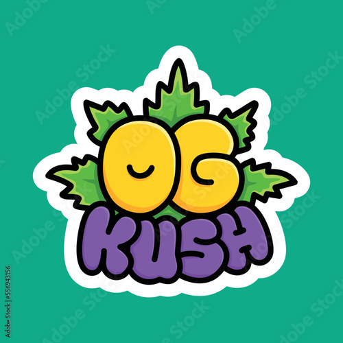 OG Kush Cannabis Strain Sign Marijuana Package Sticker or T-shirt Design in Cartoon Graffiti Style Illustration.
