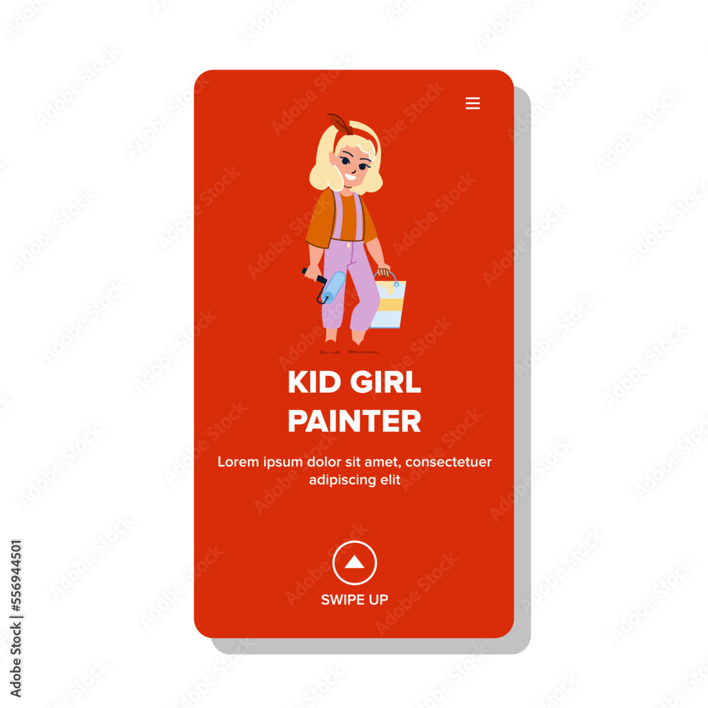kid girl painter vector. art paint, child person, brush cute, school little picture, drawing fun, childhood kid girl painter web flat cartoon illustration