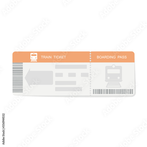 Modern Train ticket, Travel by Railway. Isolated object on white background.