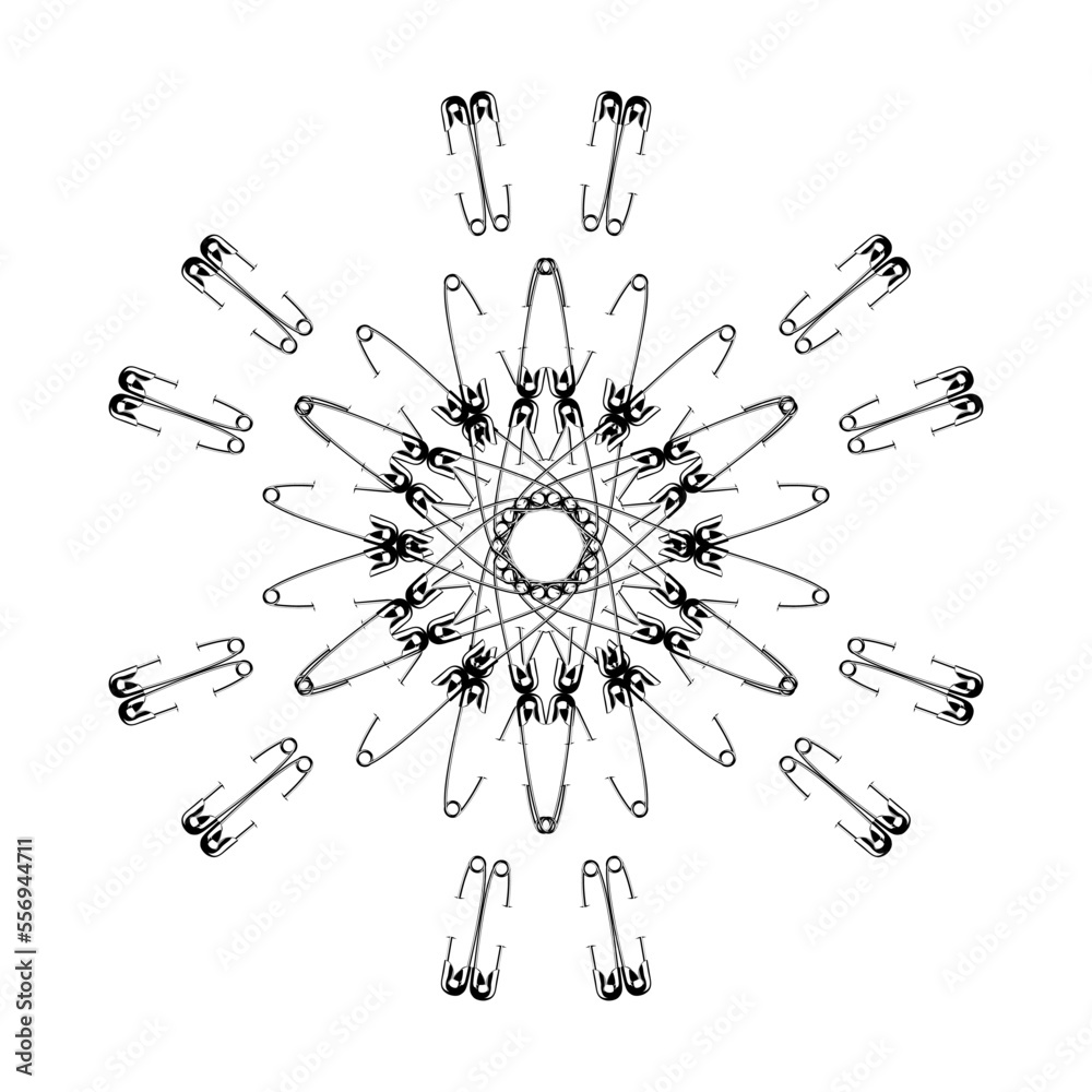 Artistic Circle Shape Made From Safety Pin Composition for Decoration, Ornate, Logo, Website, Art Illustration or Graphic Design Element. Vector Illustration Artistic Circle Shape Made From Safety Pin Composition for Decoration, Ornate, Logo, Website, Art Illustration or Graphic Design Element. Vector Illustration