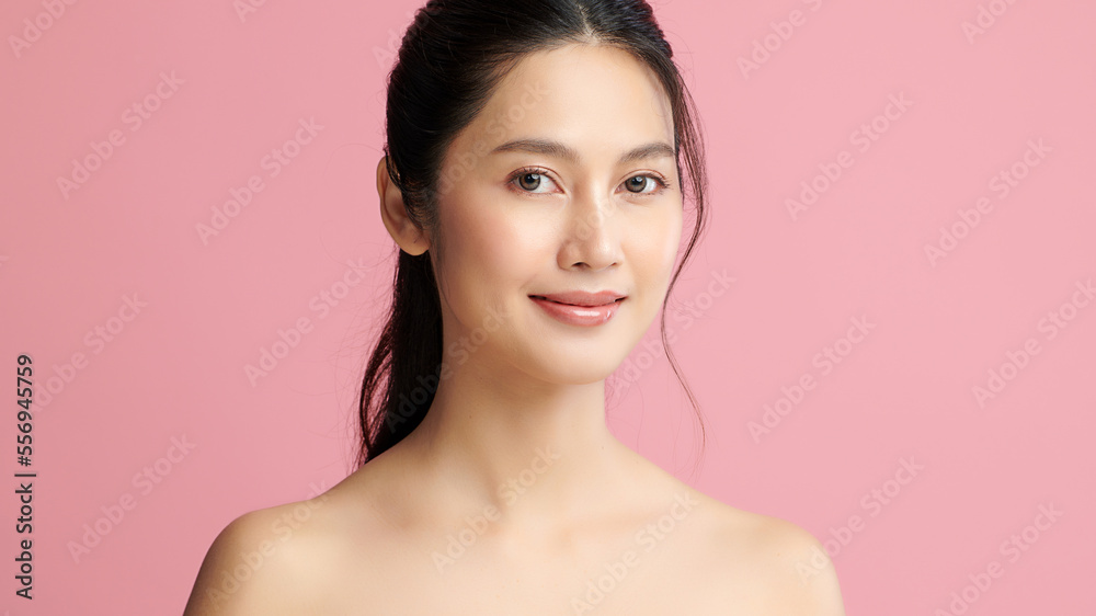 Beautiful young asian woman with clean fresh skin on pink background, Face care, Facial treatment, Cosmetology, beauty and spa, Asian women portrait. Beautiful young asian woman with clean fresh skin on pink background, Face care, Facial treatment, Cosmetology, beauty and spa, Asian women portrait.