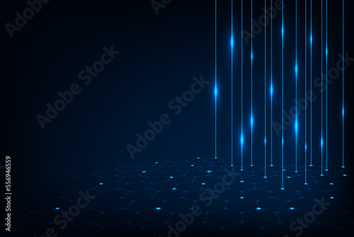 Vector abstract consisting of set hexagon cell with blue light lasers. Illustration graphics background.