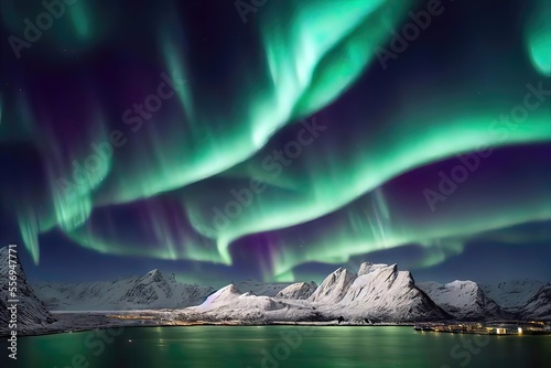 aurora borealis above the sea © Double  Comet