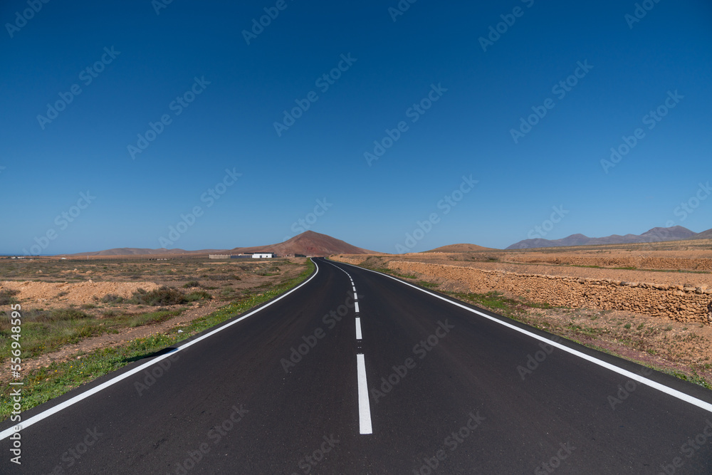 road in the desert of Islas Canarias - Fuerteventra island